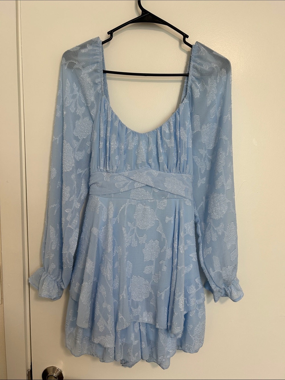 NWT Light Blue Long Sleeve Romper, Size M